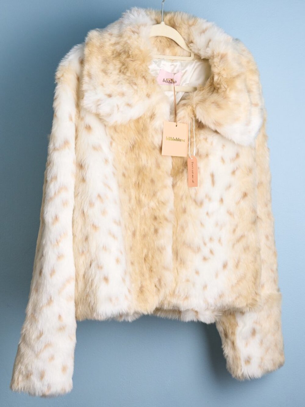 Bubish Chelsea Faux Fur Jacket Neutral Ivory Leopard NWT Size M